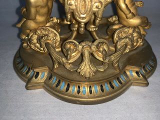 Antique French Clodion Style Gilded Hand Painted Cloisonne Bowl Cherubs Birds 4