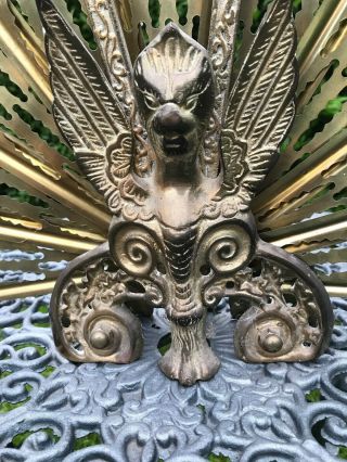 Vintage Art Deco Brass Peacock / Griffin / Phoenix Fan Folding Fire Guard Screen 4