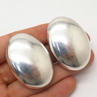 925 Sterling Silver Vintage Mexico Heavy Oval Clip - On Earrings
