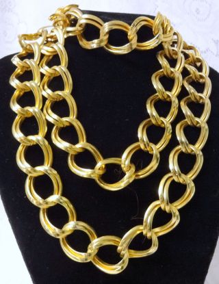 Vintage Abbie Haute Couture Runway Chunky Fashion Gold Tone Belt Necklace Chain