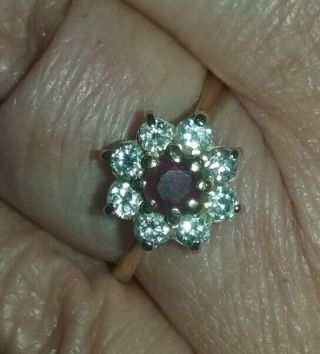 Vintage 1940s 18ct Gold Ruby And Diamond Cluster Ring Size M
