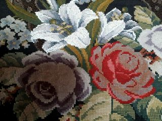 ANTIQUE BEADWORK PANEL VICTORIAN TAPESTRY BANNER FLORAL ROSE LILY VINTAGE 3