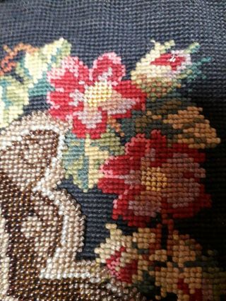ANTIQUE BEADWORK PANEL VICTORIAN TAPESTRY BANNER FLORAL ROSE LILY VINTAGE 5