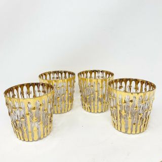 Rare 4 Vtg Imperial Glass Gold Bamboo Rocks Tumblers Glasses Tahiti Bambu 3.  75 "