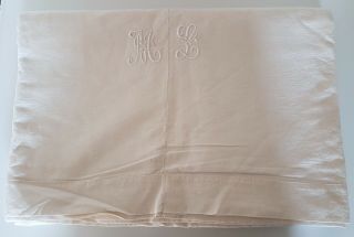French Vintage Monogram Embroidered Bed Linen Sheet 2 Loom Width 302cm X 206cm