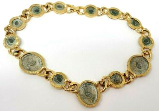 Vintage signet Kenneth lane KJL Roman Coin Gold tone Necklace 16 