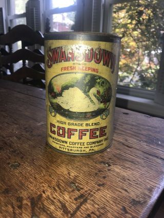 Swansdown Coffee Tin,  Antique,  Vintage,  Painted Tin,  Pittsburgh,  Pa