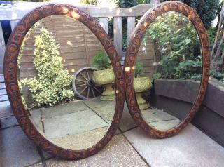 2 Extra Large Arts & Crafts Carved Oak Mirrors