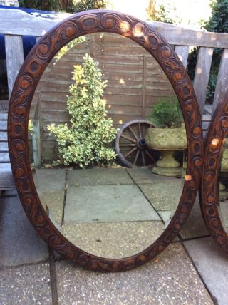 2 Extra Large Arts & Crafts Carved Oak Mirrors 6