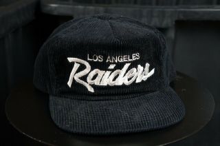 Vintage Sports Specialties Los Angeles Raiders Script Strapback Hat 90s Corduroy