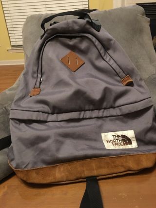 Vintage Gray The North Face Backpack Day Pack Brown Label Leather Bottom Bag