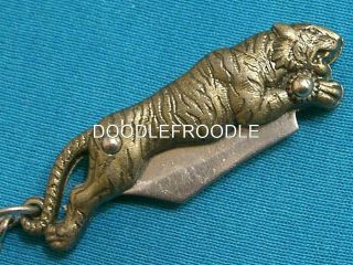Vintage Art Figural Tiger Shaped Folding Knife Pocket Watch Fob Key Chain Knives