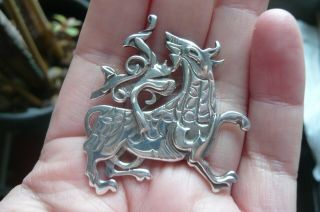 Vintage Ola Gorie Maeshowe Dragon Edinburgh Assayed Silver Brooch Date 1979