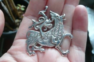 Vintage Ola Gorie Maeshowe Dragon Edinburgh Assayed Silver Brooch date 1979 3