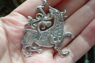 Vintage Ola Gorie Maeshowe Dragon Edinburgh Assayed Silver Brooch date 1979 8