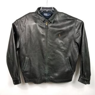 Polo Ralph Lauren Vtg Leather Bomber Jacket 2xl Xxl Plaid Lined Lambskin Brown