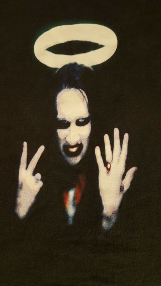 XL 90 ' s Vintage Marilyn Manson Worn Middle Fingers Winterland Concert Shirt 2