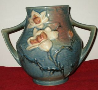 Vintage Roseville Art Pottery USA Magnolia Blue large Vase 91 - 8 