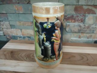 Vintage Beer Stein - Naked Woman - Drying - Wood Stove - Rare - Underwear - Made In Germany