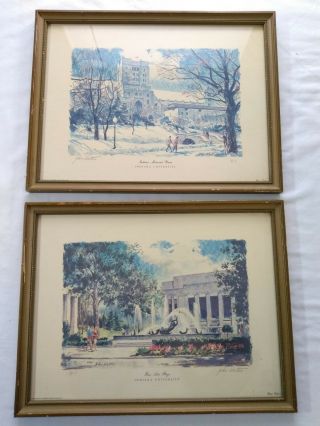 Vintage Indiana University Framed Art Prints Pencil Signed John Walter
