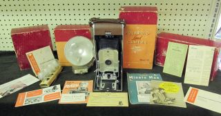 Vintage Polaroid Land Camera Model 95 Flash Gun Model 200 Boxes Bulbs Ephemera,