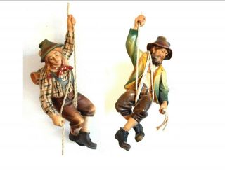 Two Vintage Hand Carved German Black Forest Wood Mountain Climbers Mountaineers