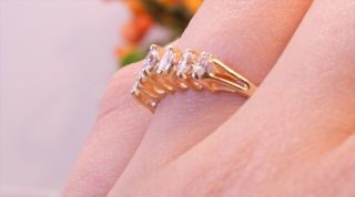 Vintage ESTATE 14K Solid Yellow Gold Engagement Ring Marquise Natural Diamonds. 8