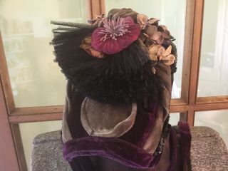 Antique Victorian Ladies Hat Velvet W Feathers Velvet Millinery Flowers Sequins