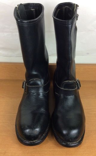 Vintage Carolina Black Leather Engineer Motorcycle Boots Steel Toe Size 11.  5 R