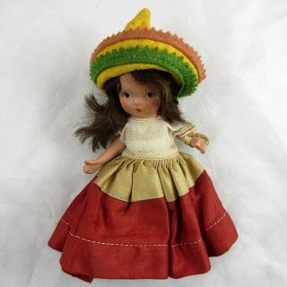 Vintage 1937 - 42 Nancy Ann Doll Storybook Doll 39 Mexico With Tag & Costume Art