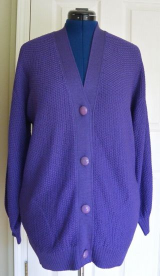 St.  John Sportswear Knit Cardigan Sweater M Purple Vintage 80s 90s Oversized