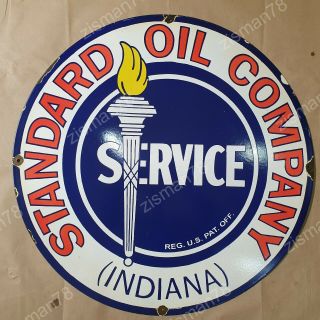 Standard Oil Co.  Service (indiana) Vintage Porcelain Sign 30 Inches Round