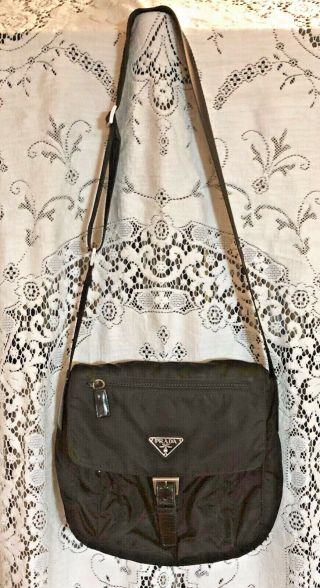 Authentic Vintage Prada Black Nylon / Leather Crossbody / Shoulder Bag / Purse