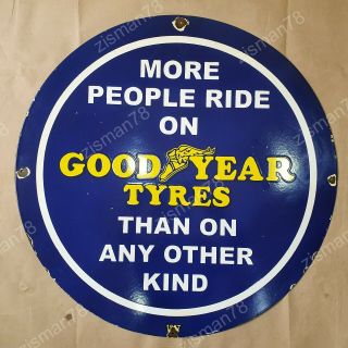 Goodyear Tyres Vintage Porcelain Sign 30 Inches Round