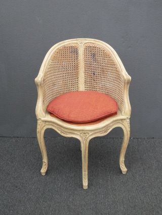 Vintage Chic Shabby French Provincial Cane Corner Accent Chair Coral Cushion