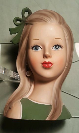 Vtg Japan Ceramic Teen Lady Head Vase 7 "