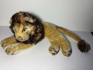 Vintage Steiff Leo The Lion Mohair Plush Straw Laying Down W/button Ear Tag 1763