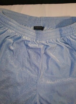 Vintage 90 ' s Gucci Baby Blue Monogrammed Velour Track Suit Pants 2XL 2