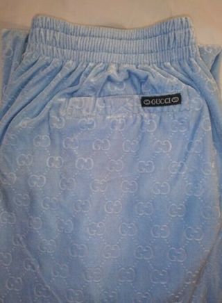 Vintage 90 ' s Gucci Baby Blue Monogrammed Velour Track Suit Pants 2XL 4