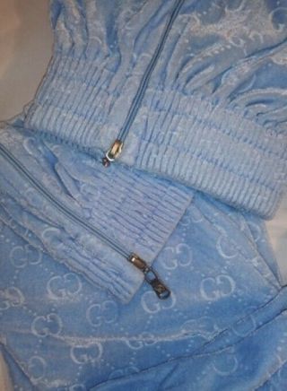 Vintage 90 ' s Gucci Baby Blue Monogrammed Velour Track Suit Pants 2XL 6