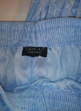 Vintage 90 ' s Gucci Baby Blue Monogrammed Velour Track Suit Pants 2XL 7