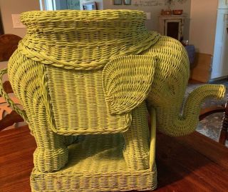 Vintage Wicker Elephant Rattan End Table Plant Stand Mid Century Green 29” Long