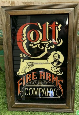 Vintage Colt Firearms Company Mirror Sign Gun Advertising Bar Game Room Man Cave