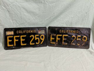 Pair Vintage 1963 Double California License Plates Black & Yellow