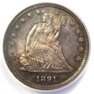 1891 Seated Liberty Quarter 25c - Certified Anacs Ms62 - Rare Date - $390 Value