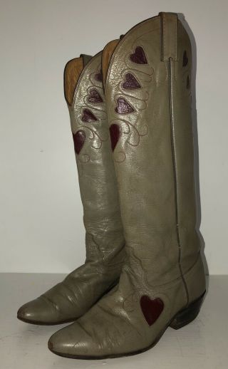 Vintage 70s 80s Justin Heart Cowboy Boots 9 9.  5 10