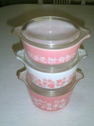 Vintage Pyrex Pink Gooseberry Casserole Set