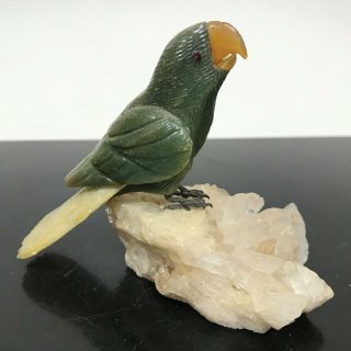 Vtg Carved Stone Crystal Quartz Parrot Bird Art Statue Figurine Sculpture
