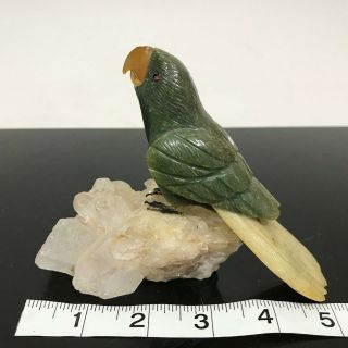 Vtg Carved Stone Crystal Quartz Parrot Bird Art Statue Figurine Sculpture 2