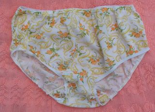 Vintage Panty Floral Print Panties Double Nylon Mushroom Gusset M/42